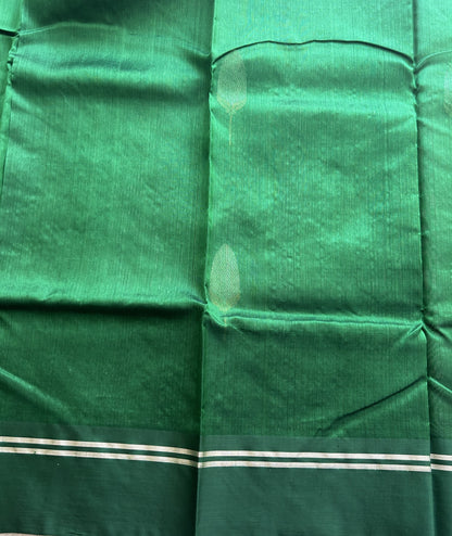 Chanderi Silk Saree Bottle green color Elegantly Paired with a Silver Zari border - Sampradaya Designer Studio