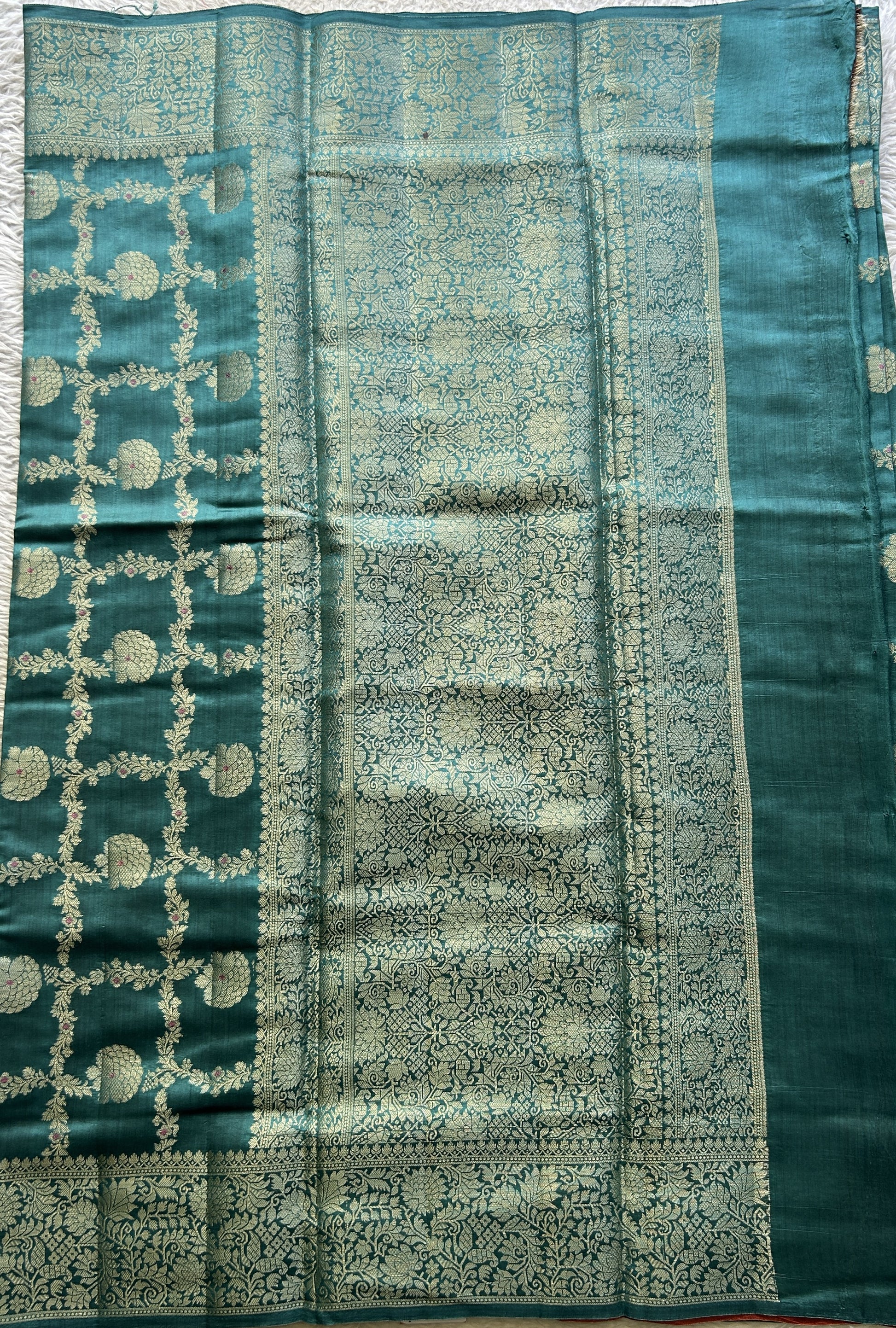 Chiniya Silk Saree Dusty Blue Colored Elegantly Paired with a Zari Border. - Sampradaya Designer Studio