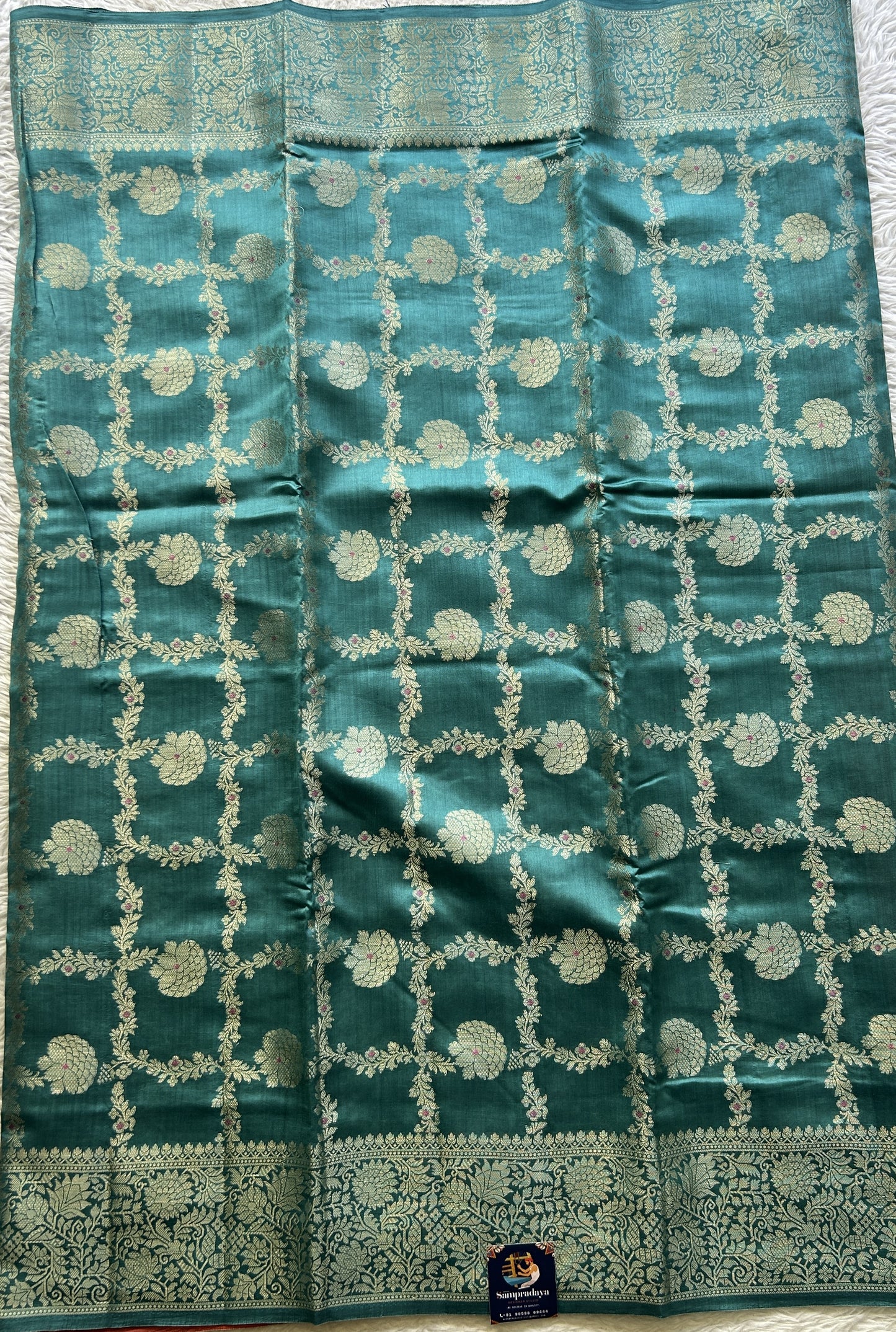 Chiniya Silk Saree Dusty Blue Colored Elegantly Paired with a Zari Border. - Sampradaya Designer Studio