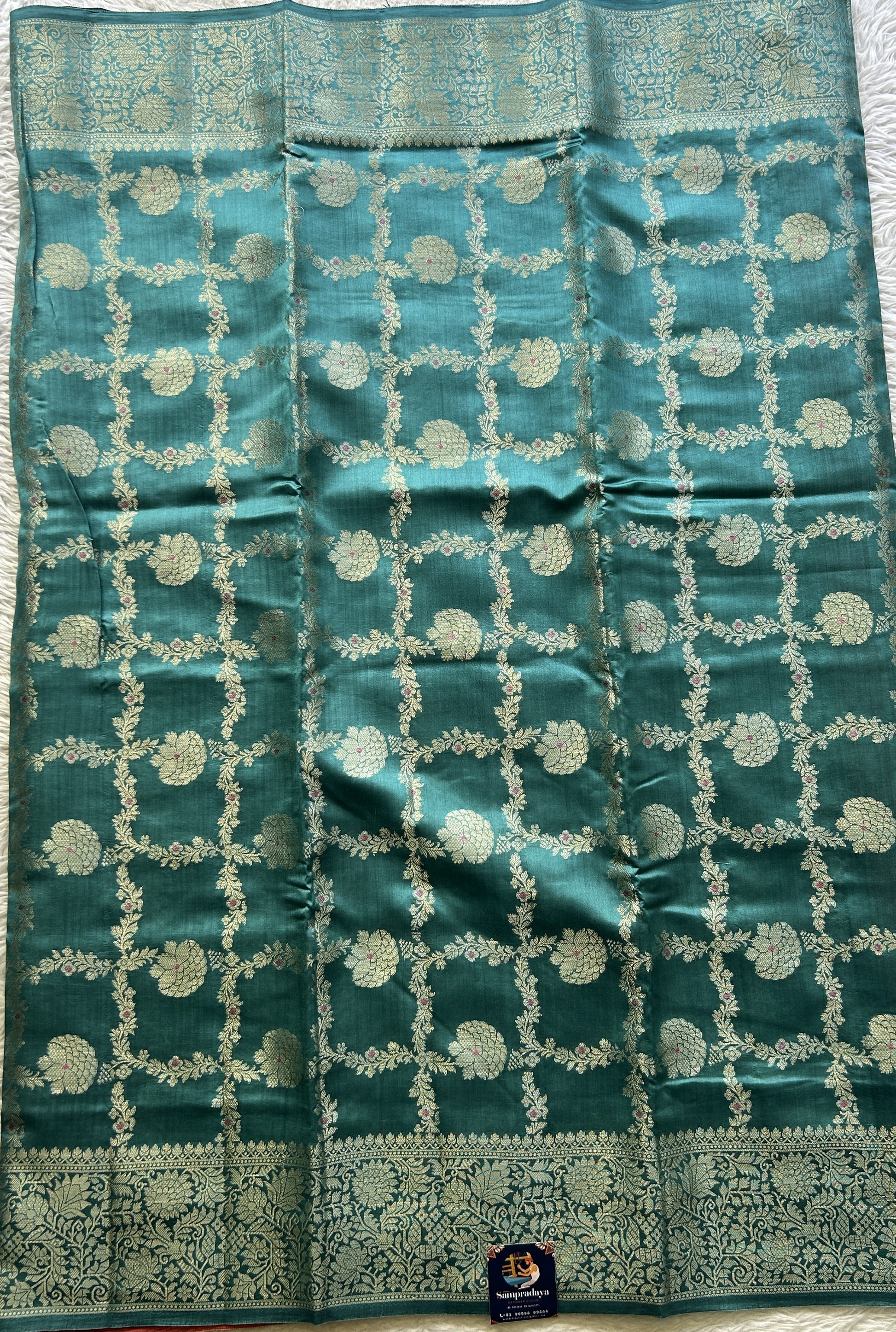 Chiniya Silk Saree Dusty Blue Colored Elegantly Paired with a Zari Border. - Sampradaya Designer Studio