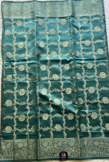 Chiniya Silk Saree Dusty Blue Colored Elegantly Paired with a Zari Border. - Sampradaya Designer Studio