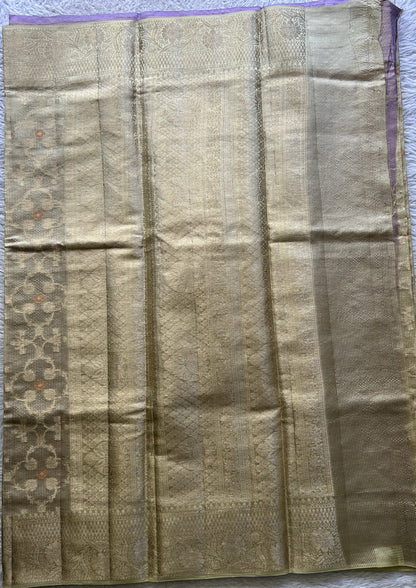 Chiniya Silk Saree Light Yellow Colored Elegantly Paired with a Zari Border. - Sampradaya Designer Studio