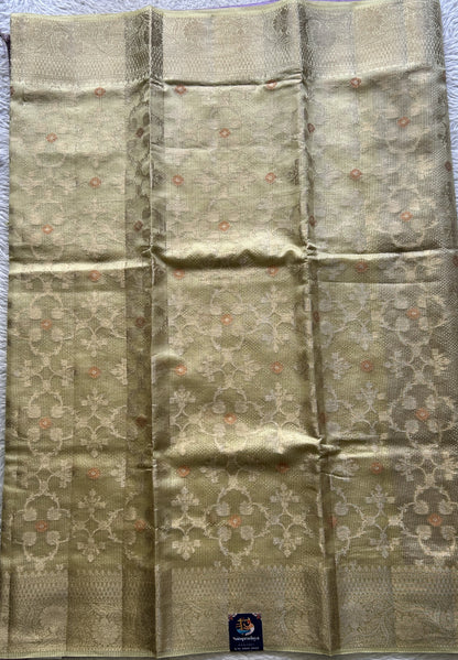 Chiniya Silk Saree Light Yellow Colored Elegantly Paired with a Zari Border. - Sampradaya Designer Studio