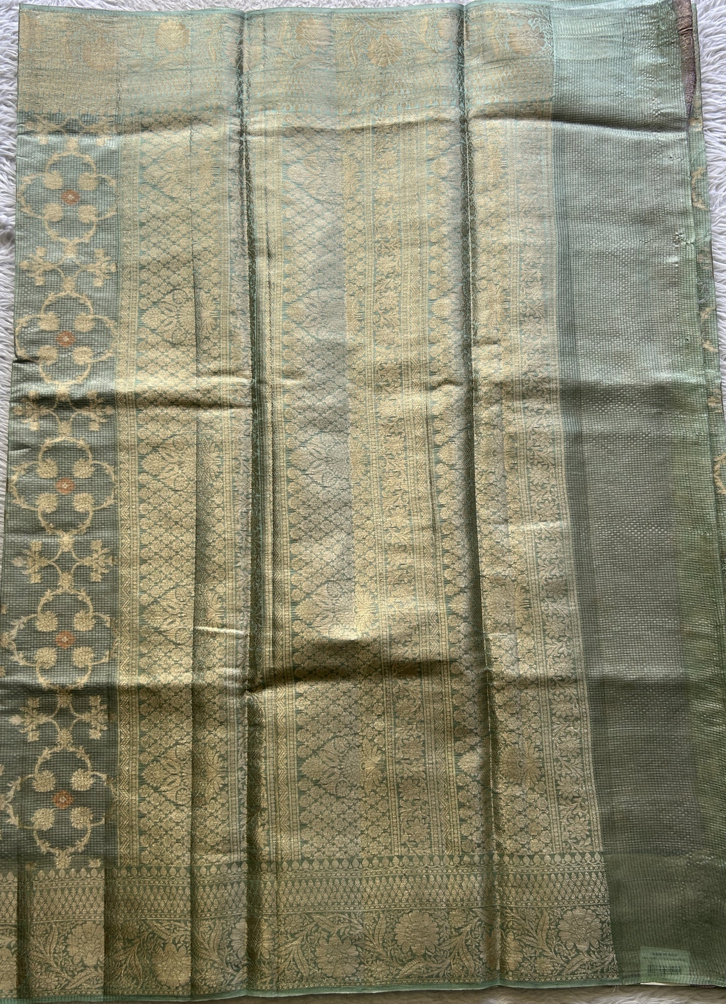 Chiniya Silk Saree Light Sea Green Colored Elegantly Paired with a Zari Border. - Sampradaya Designer Studio