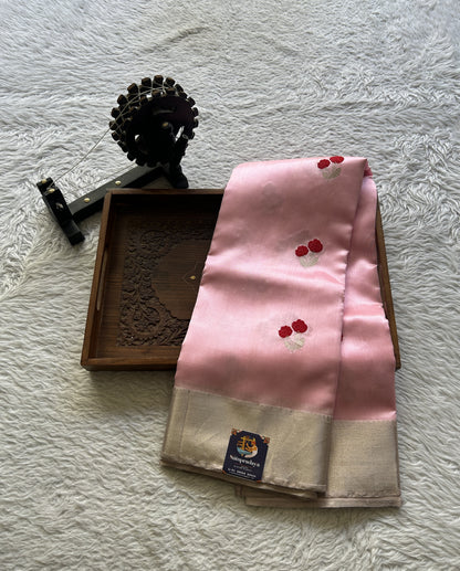 Chanderi Silk Saree Baby Pink color Elegantly Paired with a Zari border - Sampradaya Designer Studio