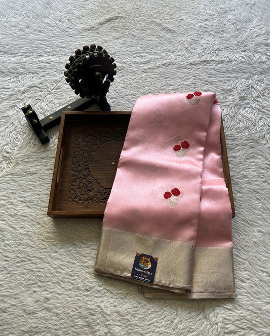 Chanderi Silk Saree Baby Pink color Elegantly Paired with a Zari border - Sampradaya Designer Studio
