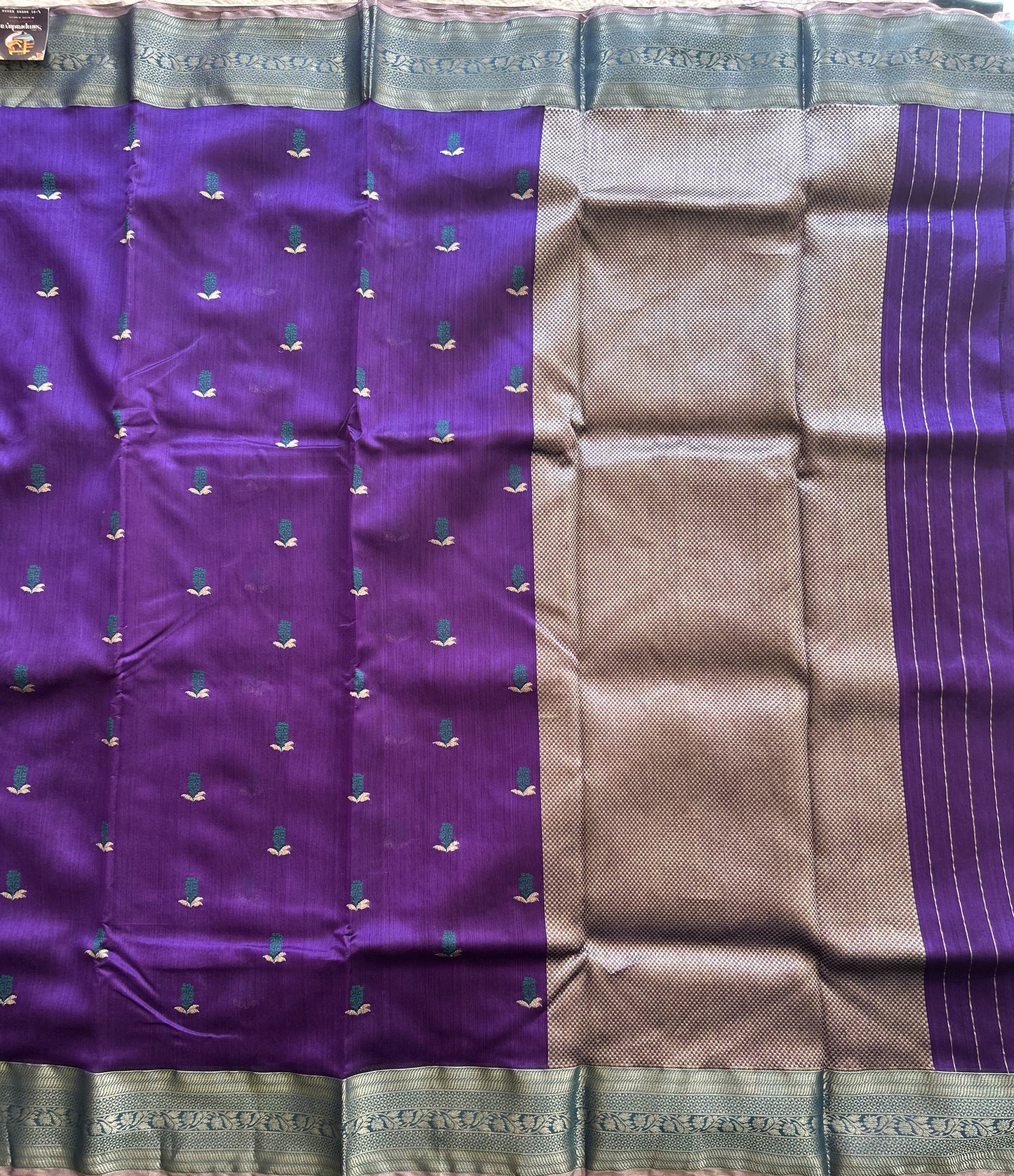 Chanderi Silk  Navy Blue color Elegantly Paired with a Silver Zari border - Sampradaya Designer Studio