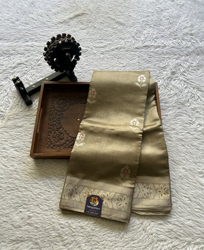 Chanderi Silk Saree Sand Dune color Elegantly Paired with a Zari border - Sampradaya Designer Studio