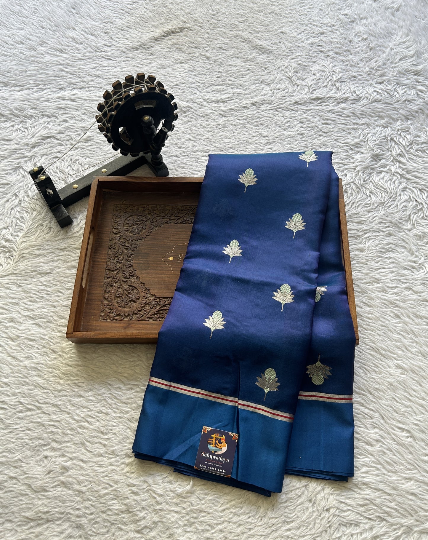 Chanderi Silk Saree Navy Blue color Elegantly Paired with a Plain border - Sampradaya Designer Studio
