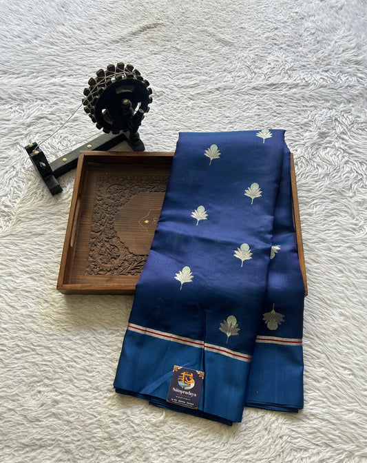 Chanderi Silk Saree Navy Blue color Elegantly Paired with a Plain border - Sampradaya Designer Studio
