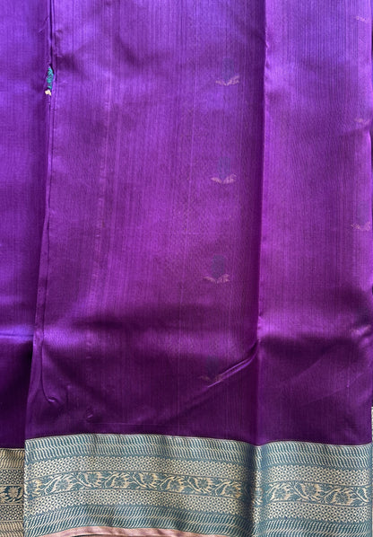 Chanderi Silk  Navy Blue color Elegantly Paired with a Silver Zari border - Sampradaya Designer Studio