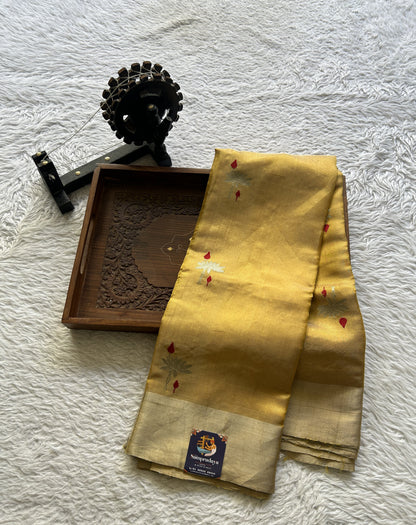 Chanderi Silk Saree Yellow color Elegantly Paired with a Zari border - Sampradaya Designer Studio
