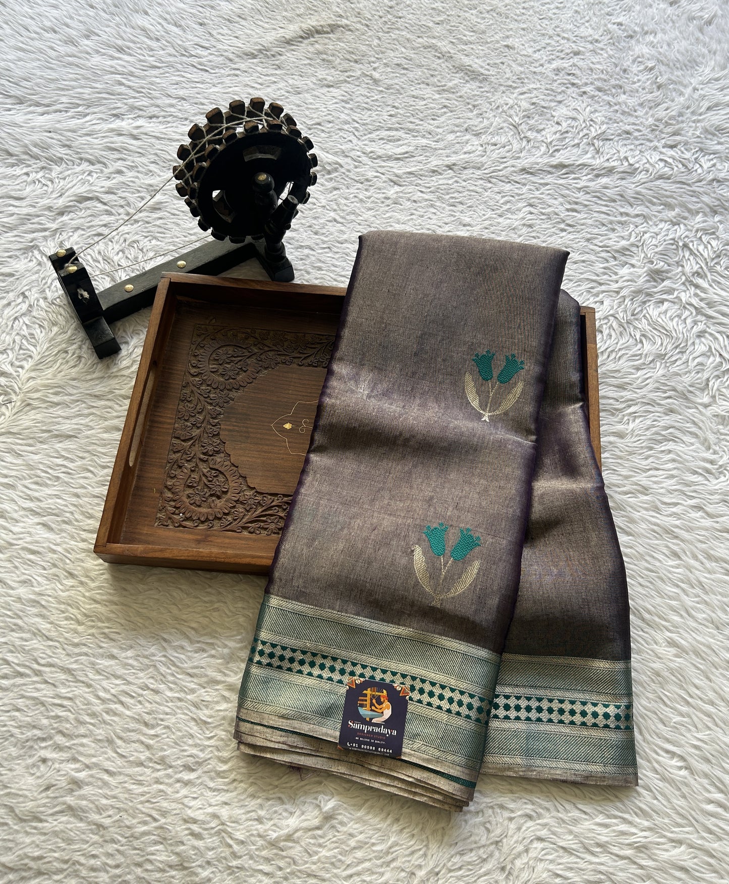 Chanderi Silk Saree Brinjal color Elegantly Paired with a Zari border - Sampradaya Designer Studio