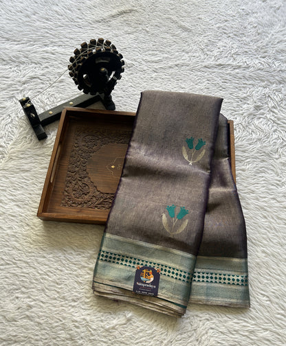 Chanderi Silk Saree Brinjal color Elegantly Paired with a Zari border - Sampradaya Designer Studio