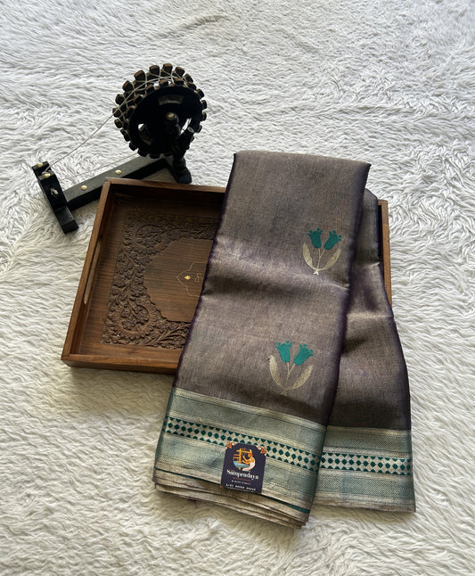 Chanderi Silk Saree Brinjal color Elegantly Paired with a Zari border - Sampradaya Designer Studio
