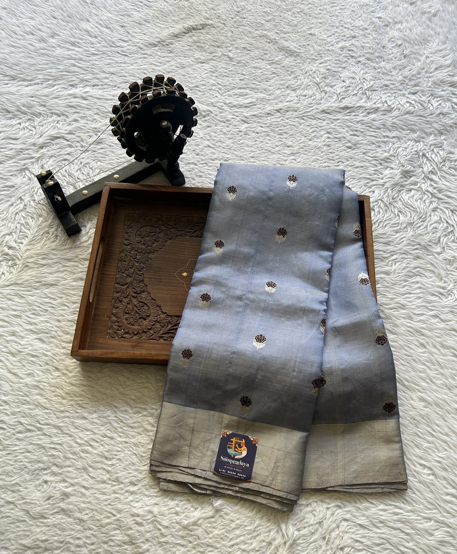 Chanderi Silk Saree Ink Blue color Elegantly Paired with a Zari border - Sampradaya Designer Studio