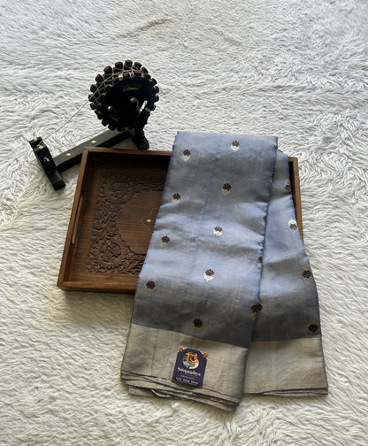 Chanderi Silk Saree Ink Blue color Elegantly Paired with a Zari border - Sampradaya Designer Studio