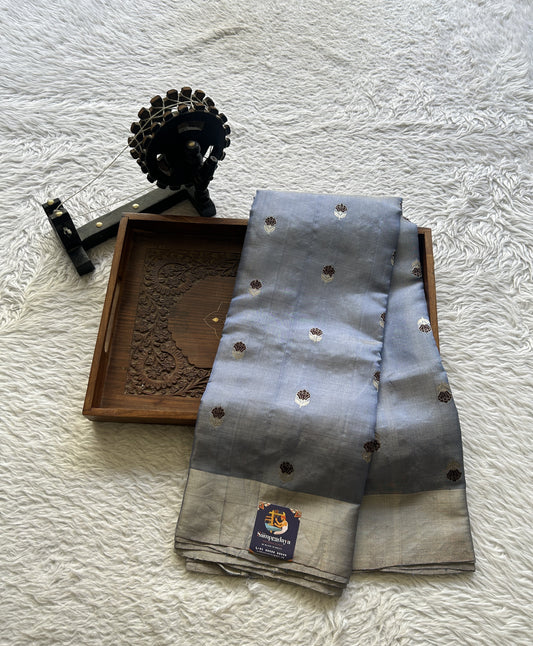 Chanderi Silk Saree Ink Blue color Elegantly Paired with a Zari border - Sampradaya Designer Studio