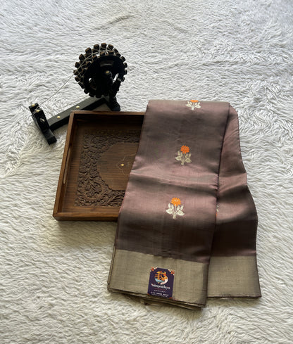 Chanderi Silk Saree Mauve color Elegantly Paired with a Zari border - Sampradaya Designer Studio