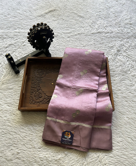 Chanderi Silk Saree Lilac color Elegantly Paired with a Zari border - Sampradaya Designer Studio