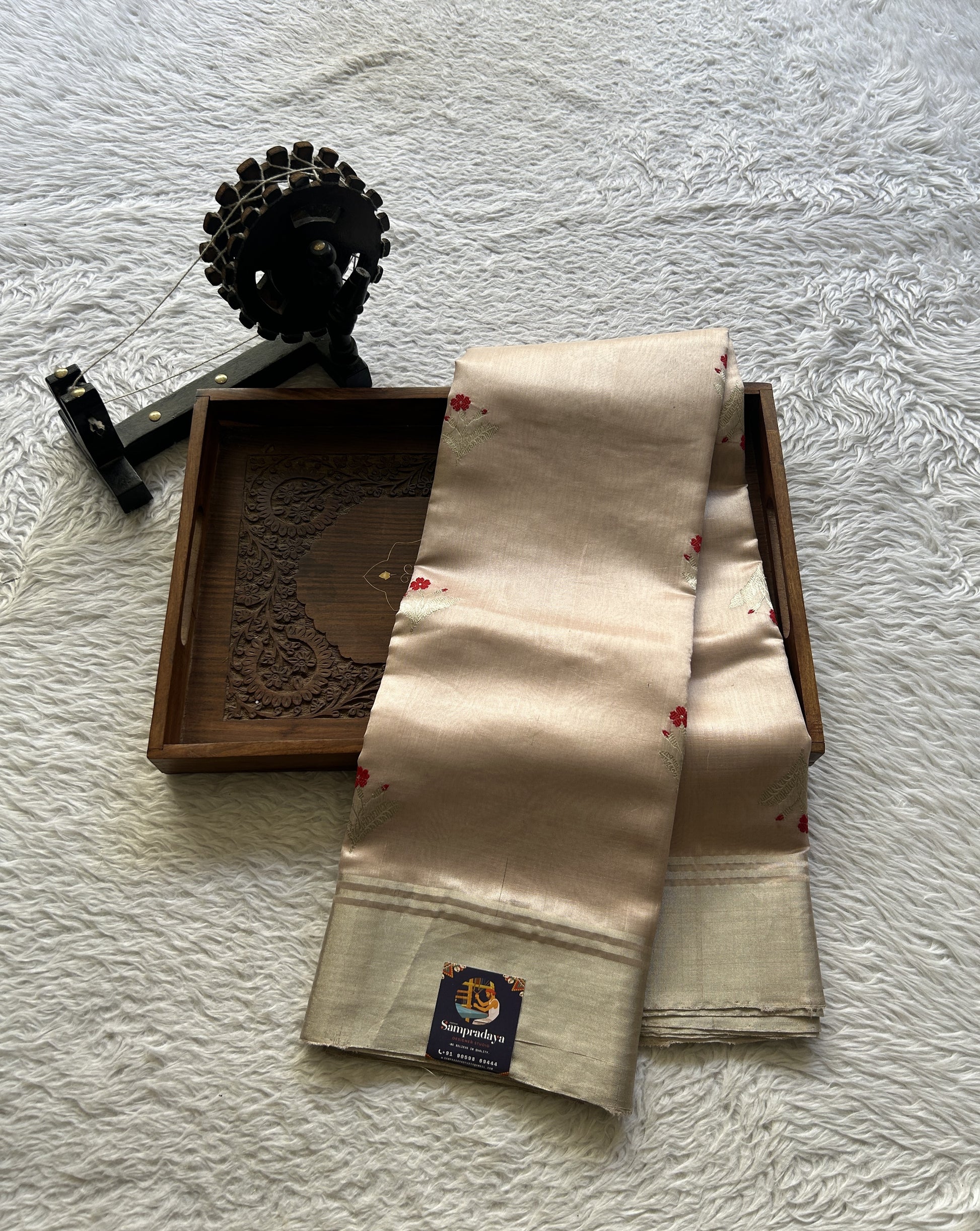 Chanderi Silk Saree Beige color Elegantly Paired with a Zari border - Sampradaya Designer Studio