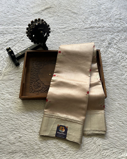Chanderi Silk Saree Beige color Elegantly Paired with a Zari border - Sampradaya Designer Studio