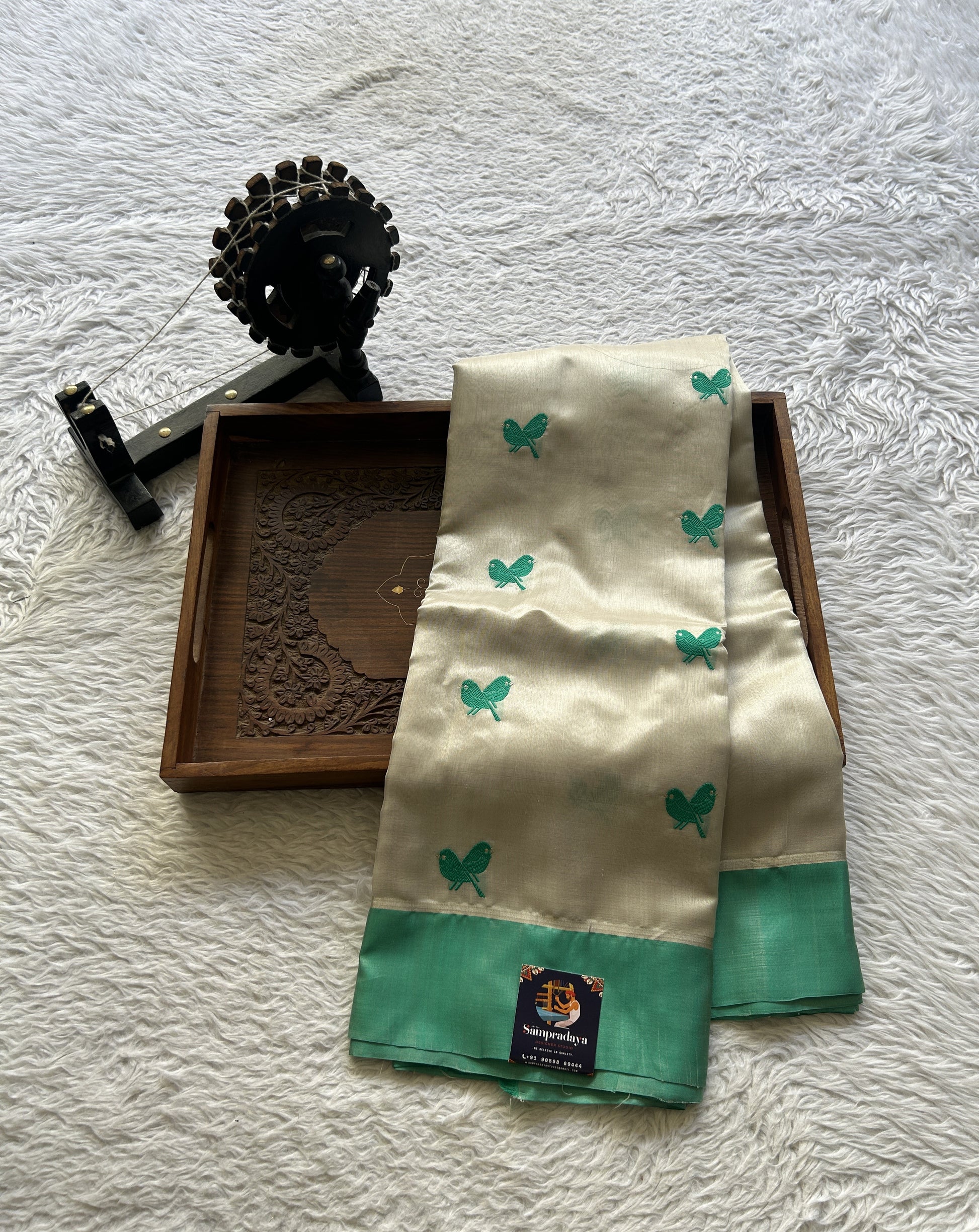 Chanderi Silk Saree Off White color Elegantly Paired with a Plain border - Sampradaya Designer Studio