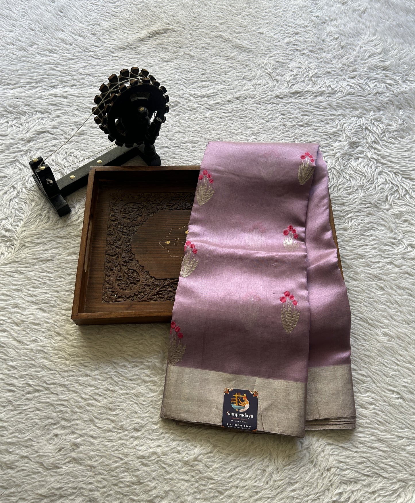 Chanderi Silk Saree Lavender color Elegantly Paired with a Zari border - Sampradaya Designer Studio