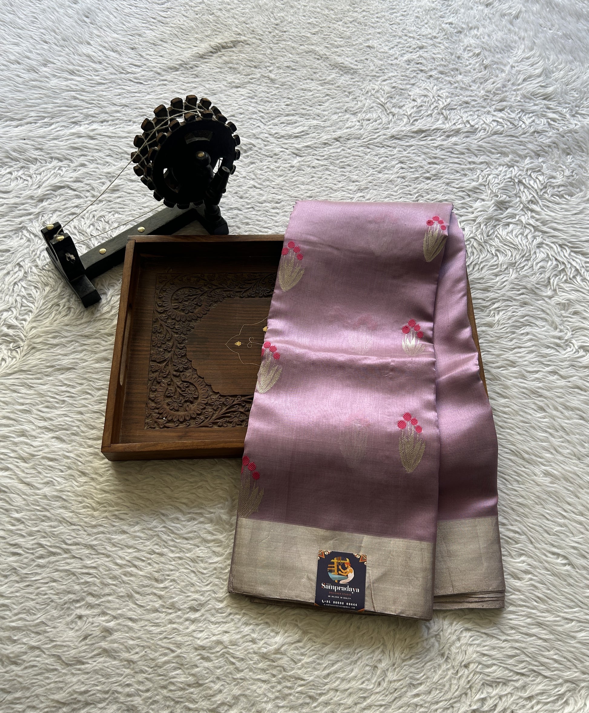 Chanderi Silk Saree Lavender color Elegantly Paired with a Zari border - Sampradaya Designer Studio