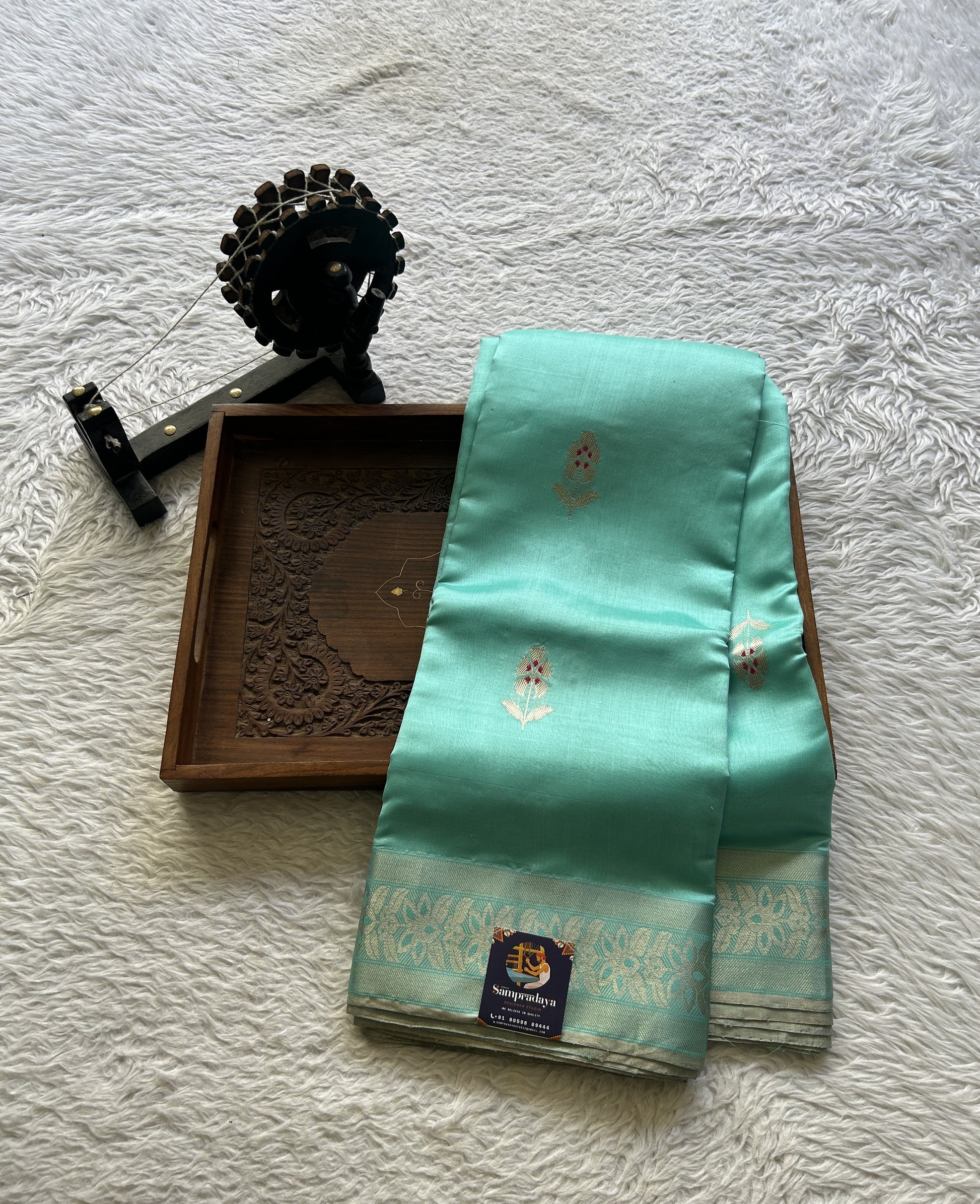 Chanderi Silk Saree Sea Blue color Elegantly Paired with a Zari border - Sampradaya Designer Studio