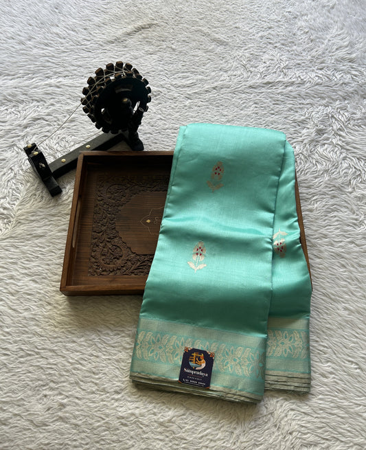 Chanderi Silk Saree Sea Blue color Elegantly Paired with a Zari border - Sampradaya Designer Studio