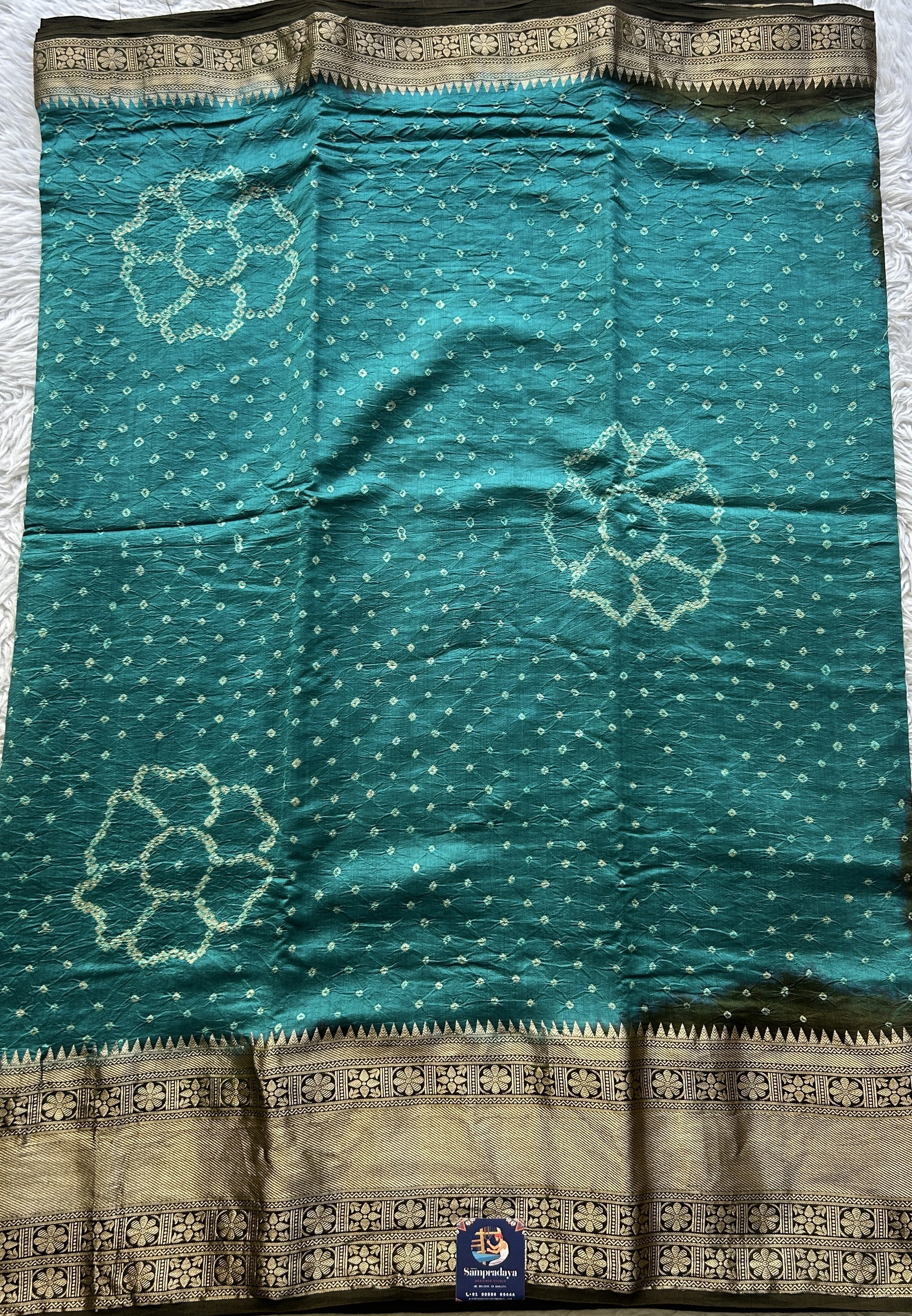 Bandhani Saree Rama Blue Colored Elegantly Paired with a Zari Border. - Sampradaya Designer Studio