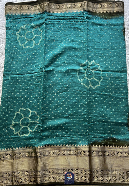 Bandhani Saree Rama Blue Colored Elegantly Paired with a Zari Border. - Sampradaya Designer Studio
