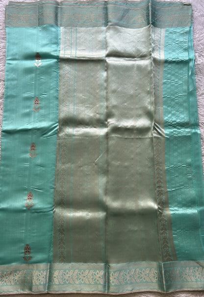 Chanderi Silk Saree Sea Blue color Elegantly Paired with a Zari border - Sampradaya Designer Studio
