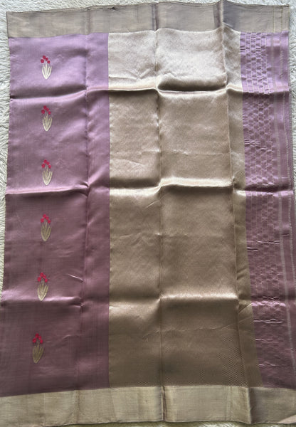 Chanderi Silk Saree Lavender color Elegantly Paired with a Zari border - Sampradaya Designer Studio