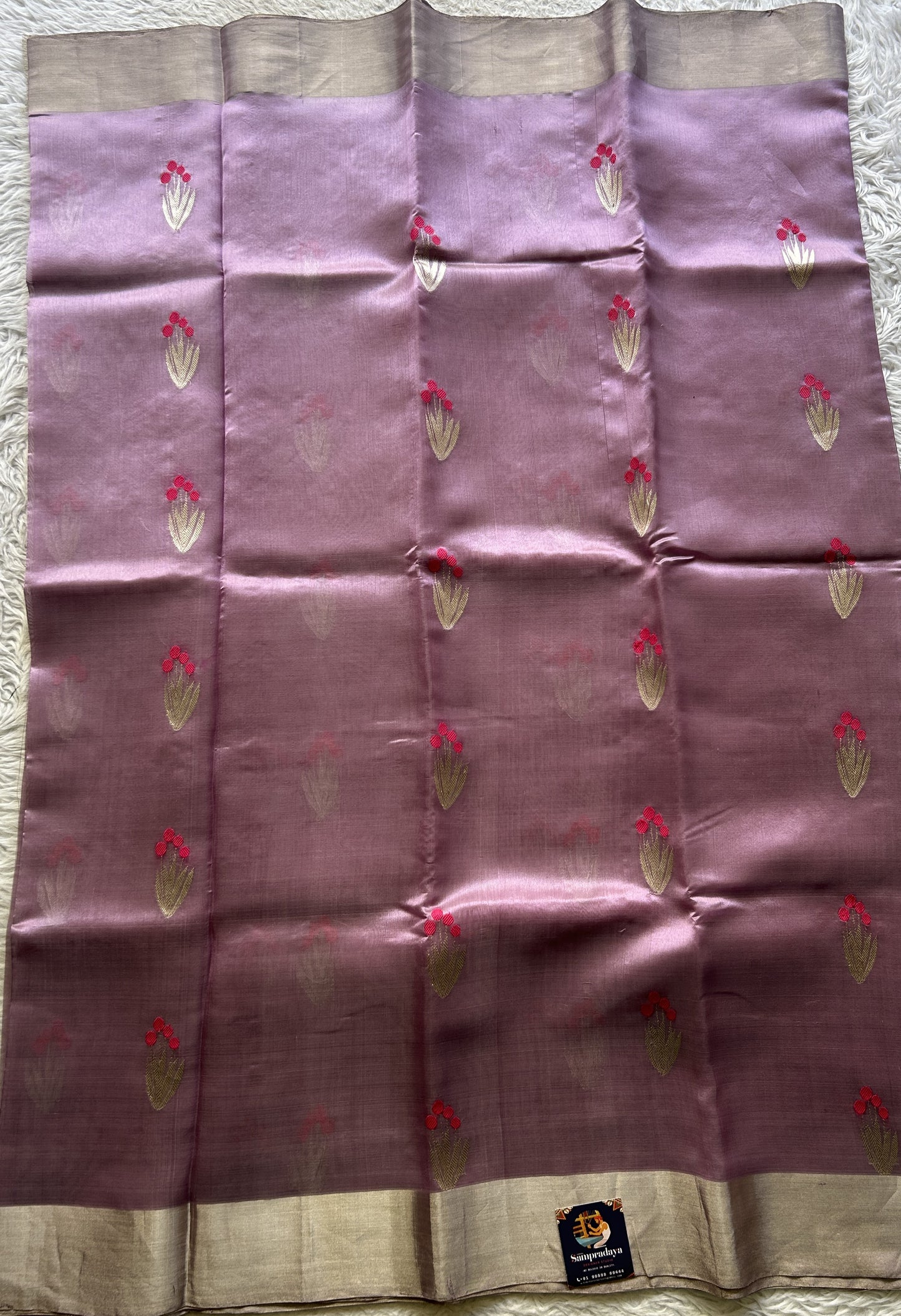 Chanderi Silk Saree Lavender color Elegantly Paired with a Zari border - Sampradaya Designer Studio