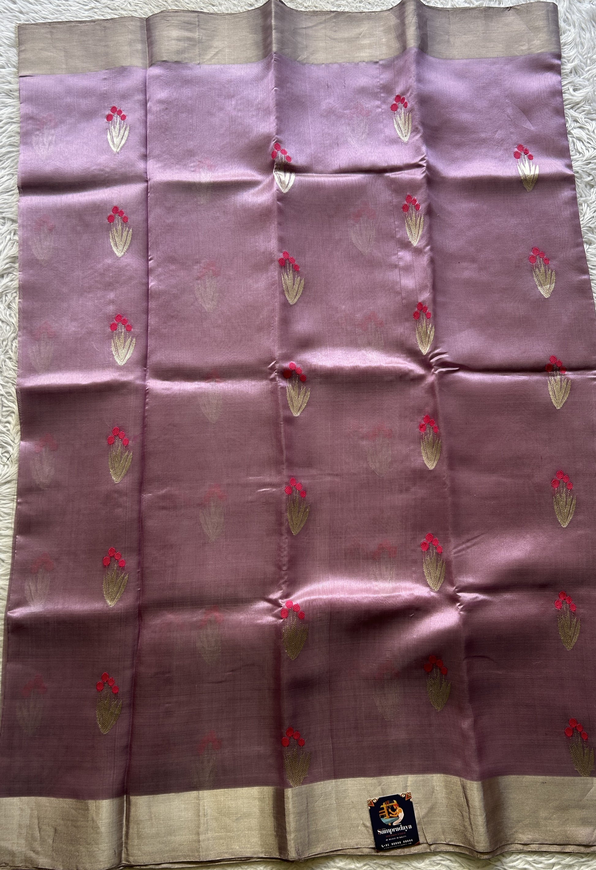 Chanderi Silk Saree Lavender color Elegantly Paired with a Zari border - Sampradaya Designer Studio