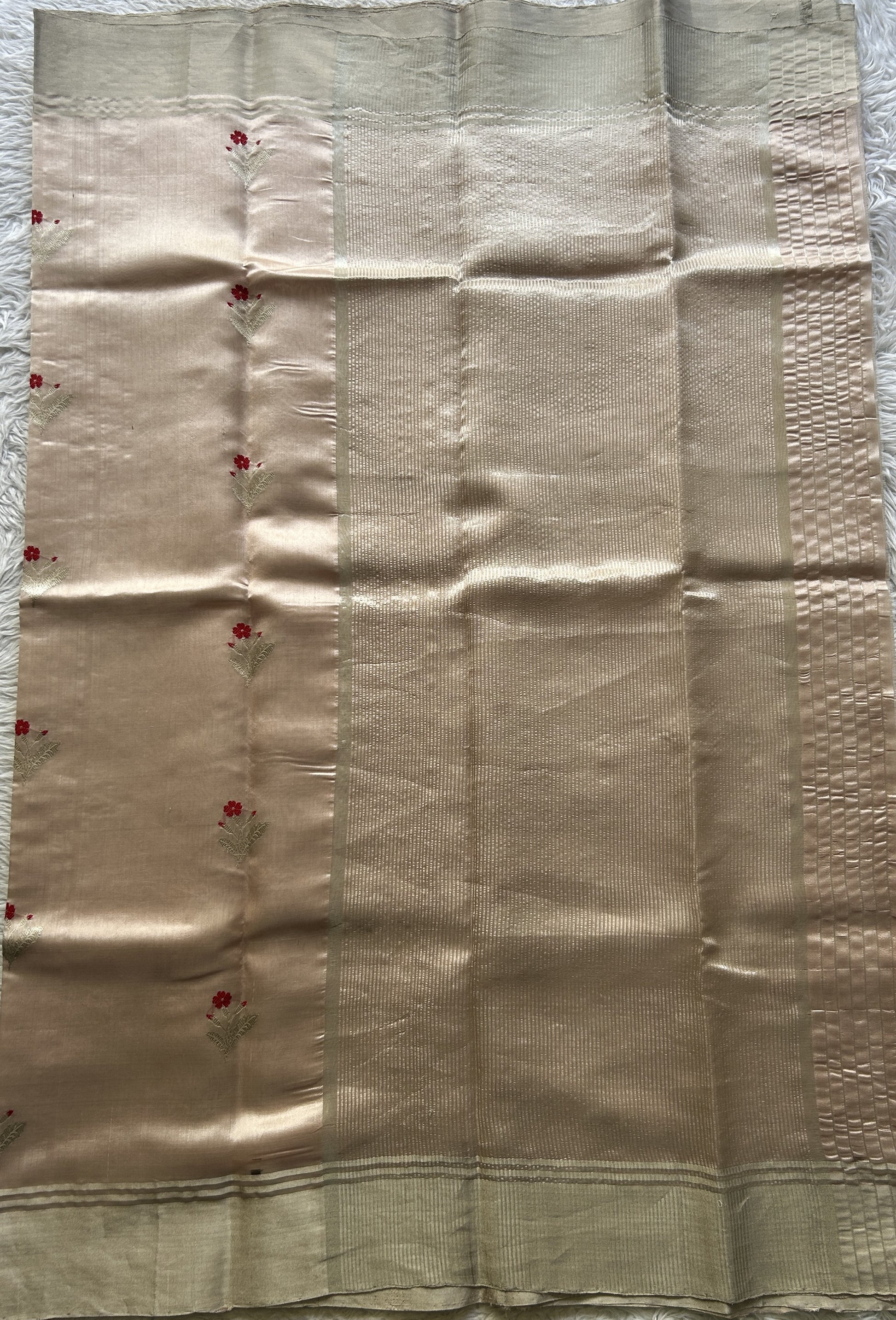 Chanderi Silk Saree Beige color Elegantly Paired with a Zari border - Sampradaya Designer Studio