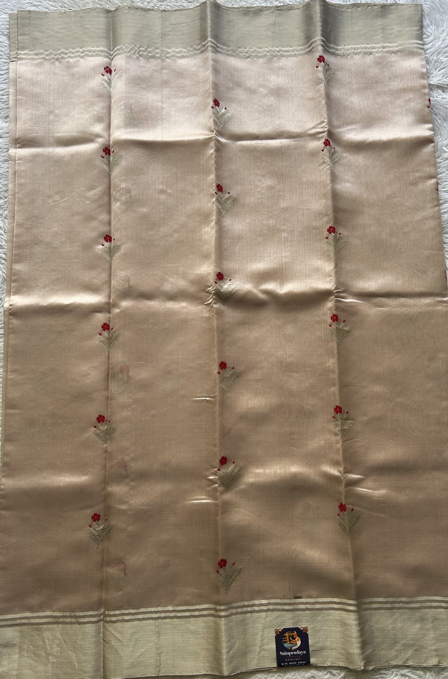 Chanderi Silk Saree Beige color Elegantly Paired with a Zari border - Sampradaya Designer Studio