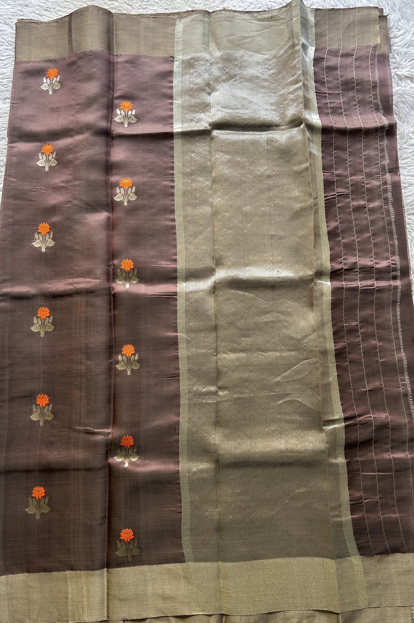 Chanderi Silk Saree Mauve color Elegantly Paired with a Zari border - Sampradaya Designer Studio