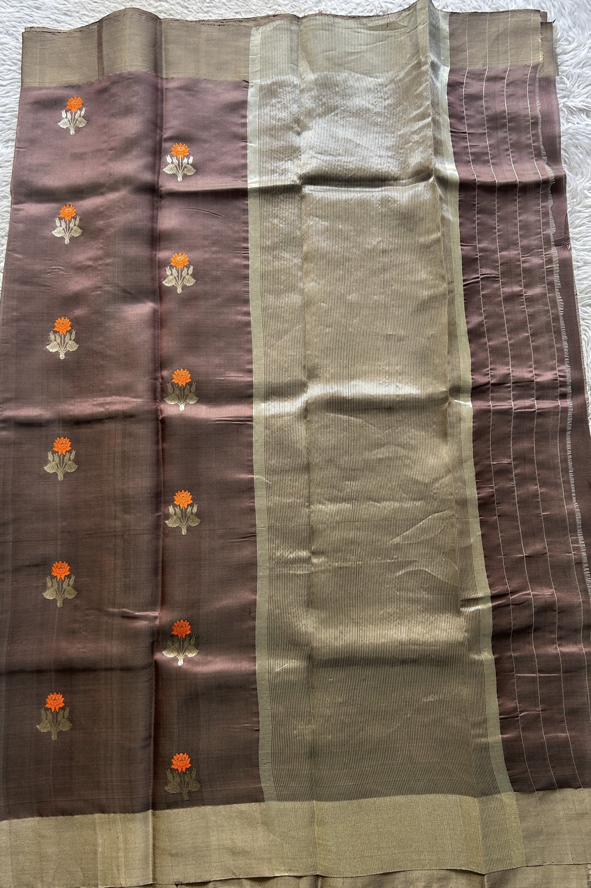 Chanderi Silk Saree Mauve color Elegantly Paired with a Zari border - Sampradaya Designer Studio