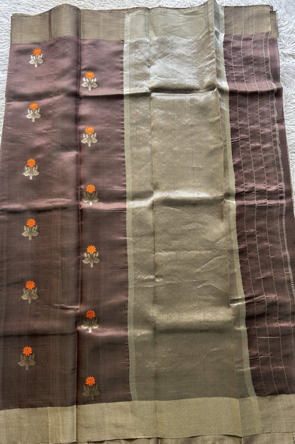 Chanderi Silk Saree Mauve color Elegantly Paired with a Zari border - Sampradaya Designer Studio
