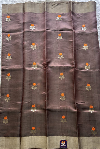 Chanderi Silk Saree Mauve color Elegantly Paired with a Zari border - Sampradaya Designer Studio