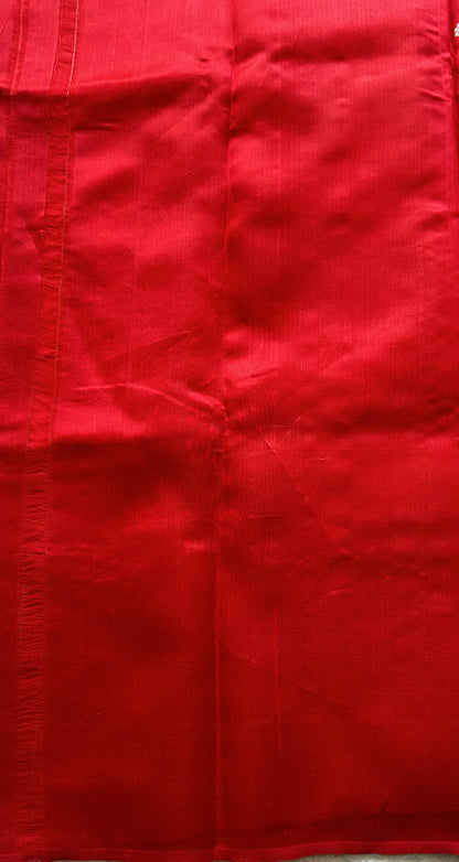 Chanderi Silk Saree Red color Elegantly Paired with a Zari border - Sampradaya Designer Studio