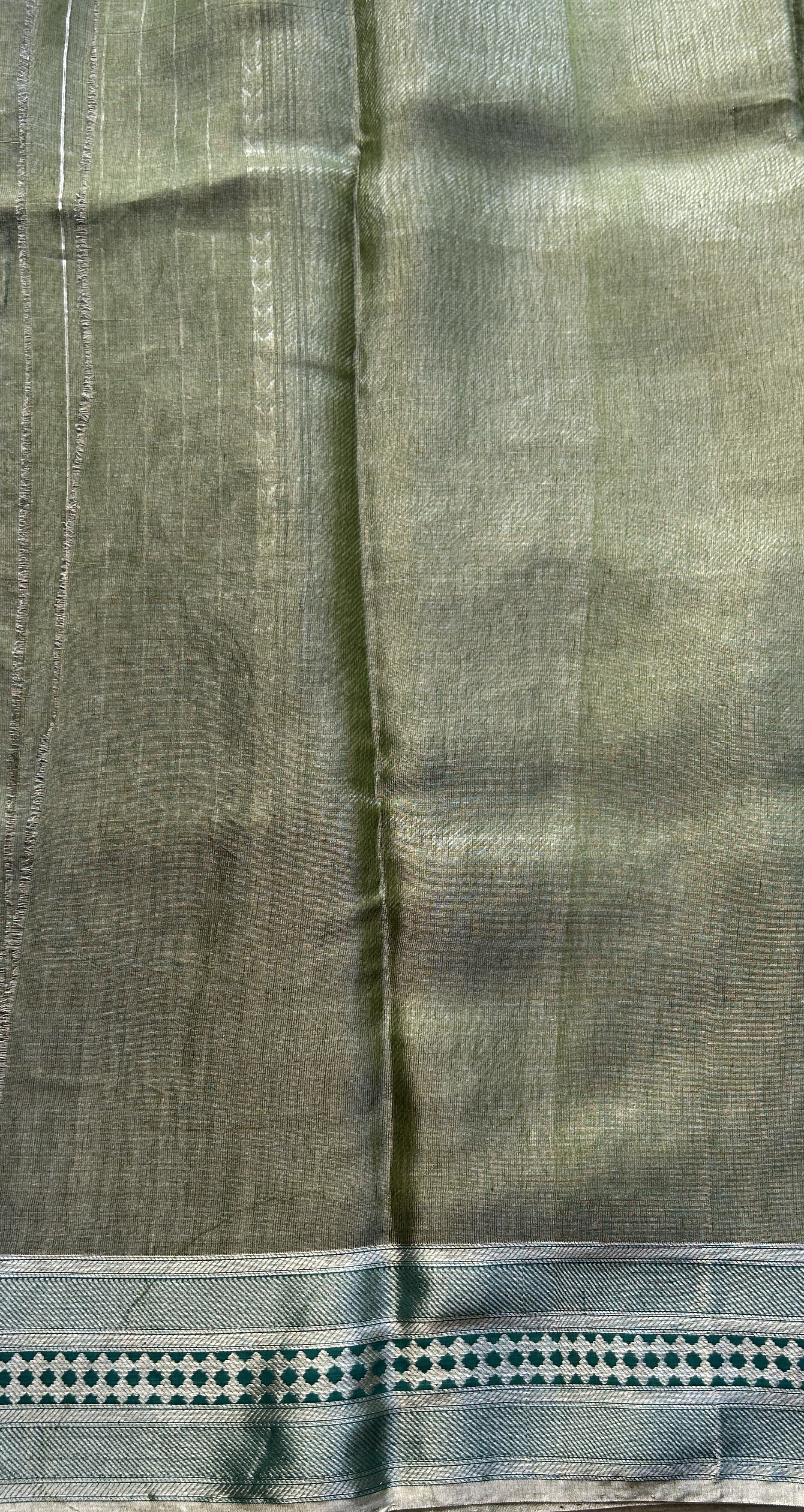 Chanderi Silk Saree Olive Green color Elegantly Paired with a Zari border - Sampradaya Designer Studio