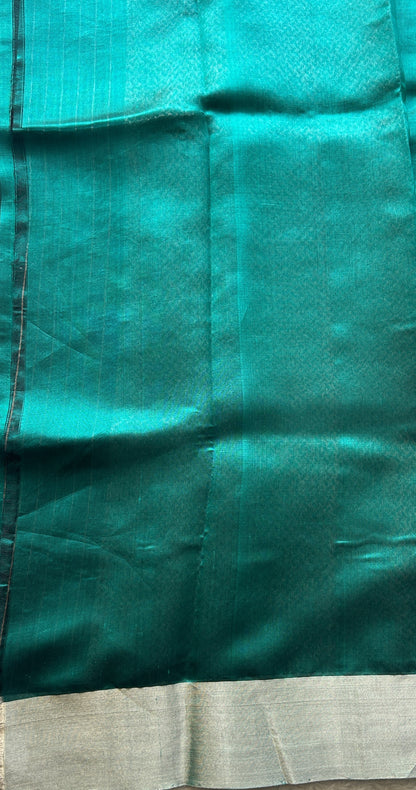 Chanderi Silk Saree Peacock Green color Elegantly Paired with a Zari border - Sampradaya Designer Studio