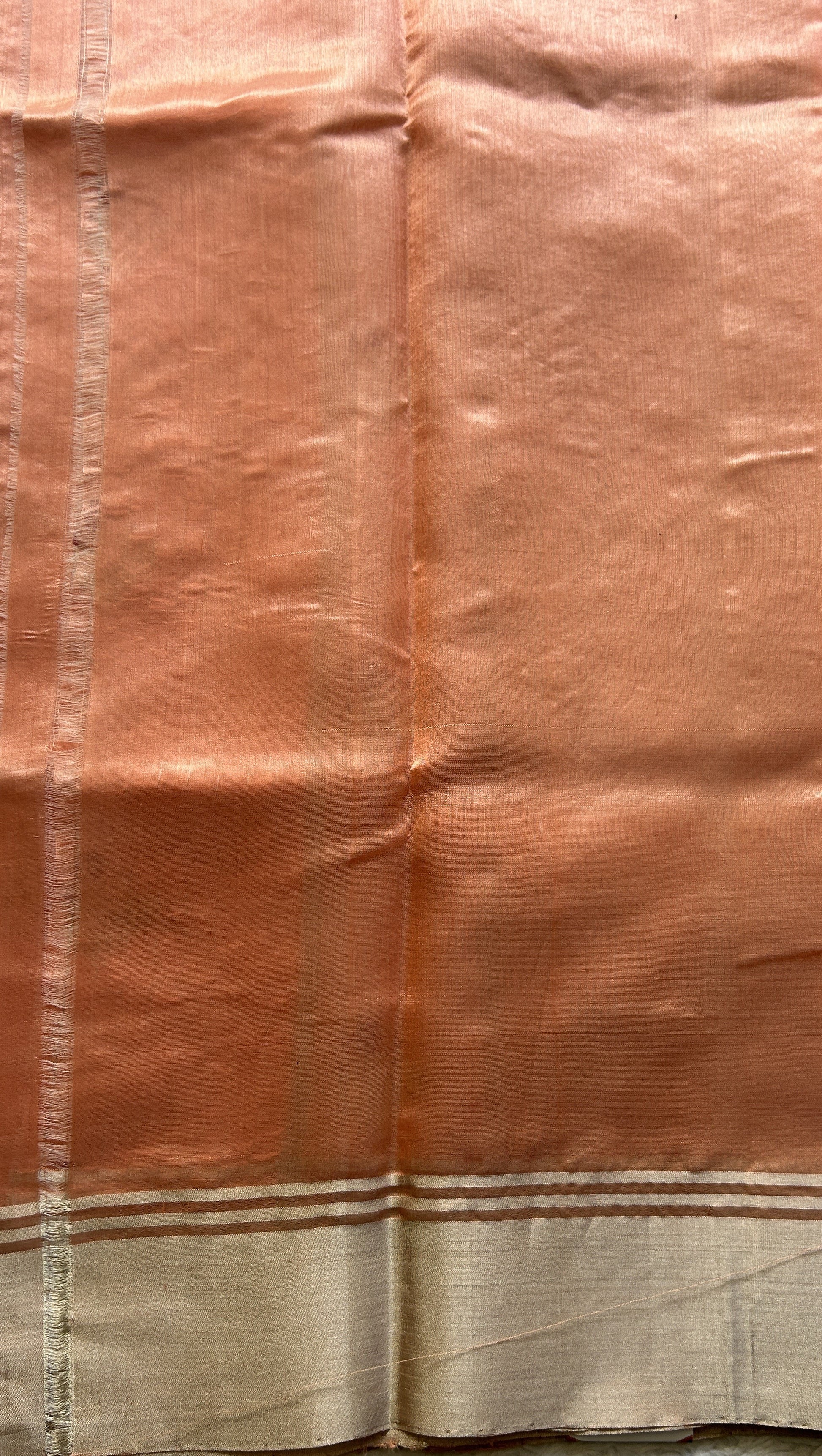 Chanderi Silk Saree Peach color Elegantly Paired with a Zari border - Sampradaya Designer Studio
