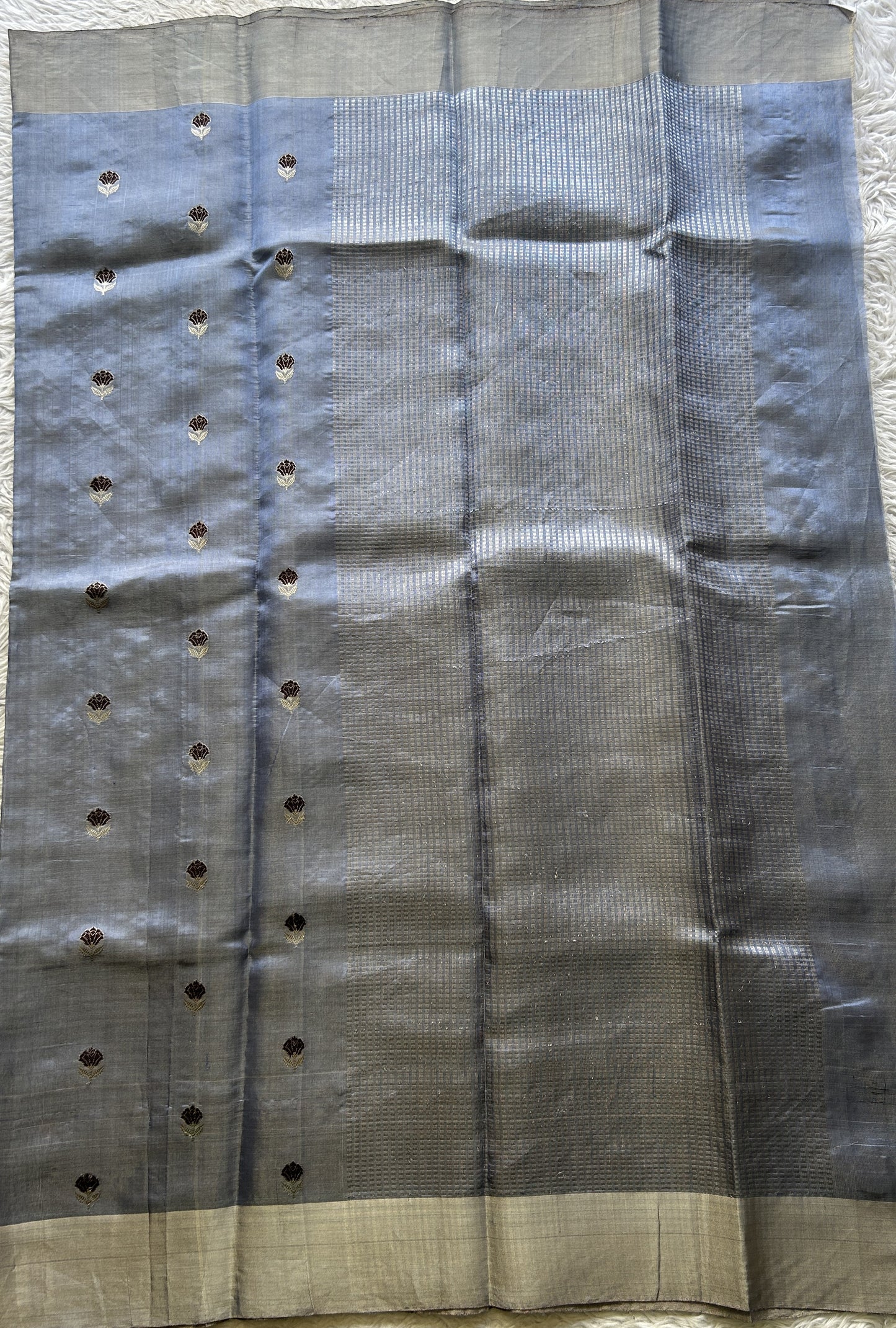 Chanderi Silk Saree Ink Blue color Elegantly Paired with a Zari border - Sampradaya Designer Studio