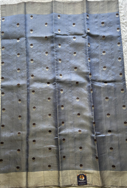 Chanderi Silk Saree Ink Blue color Elegantly Paired with a Zari border - Sampradaya Designer Studio