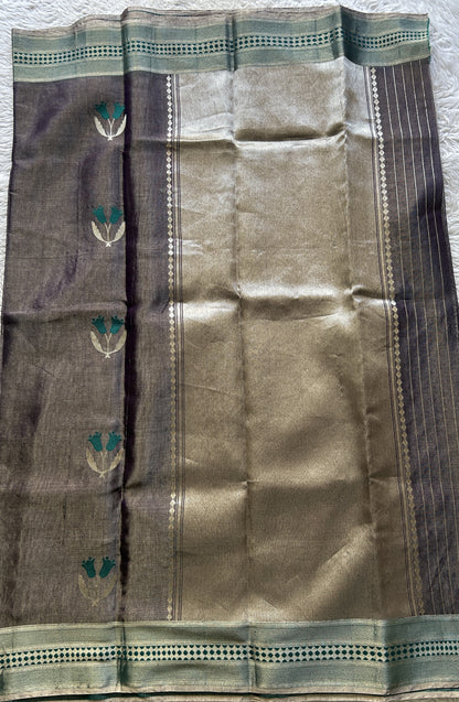 Chanderi Silk Saree Brinjal color Elegantly Paired with a Zari border - Sampradaya Designer Studio